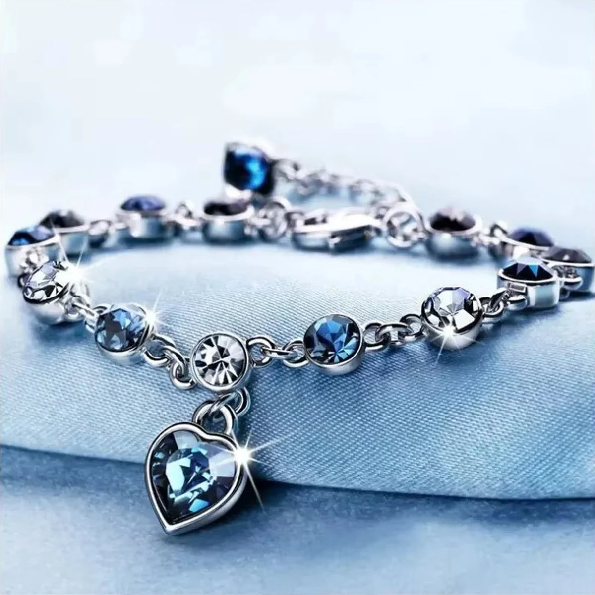 Blue Crystal Heart Bracelet