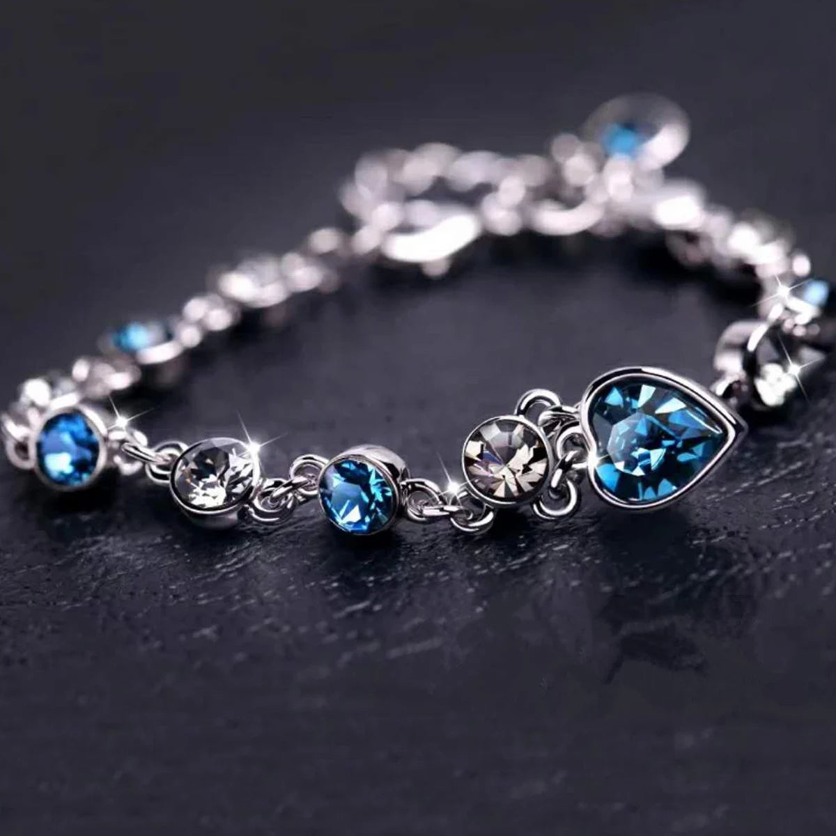 Blue Crystal Heart Bracelet