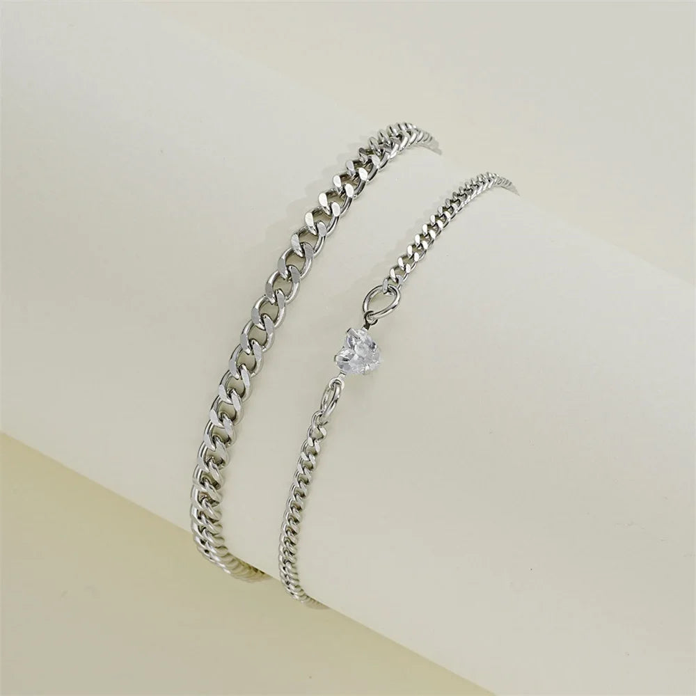 925 Sterling Silver Chain Bracelet Set for Couples