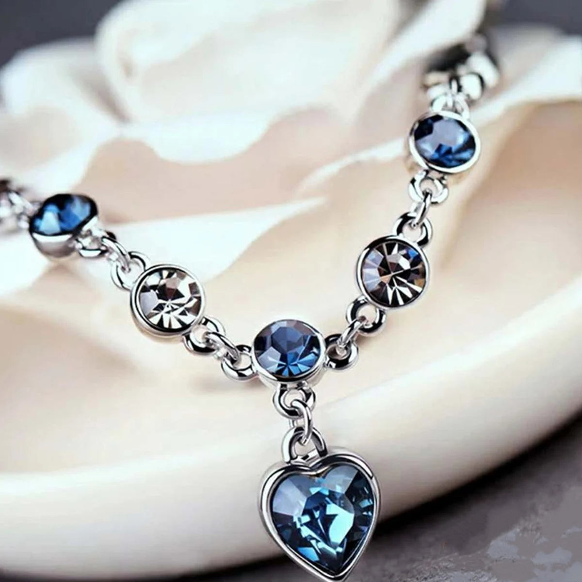 Blue Crystal Heart Bracelet