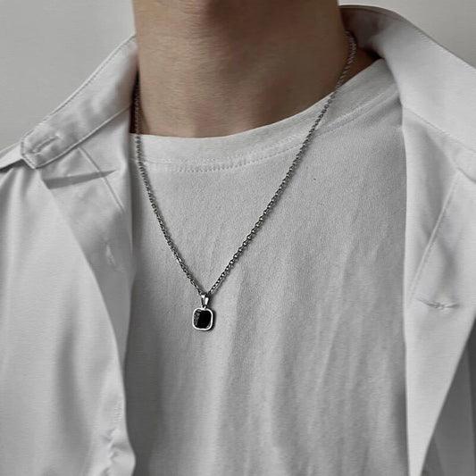 Black Square Pendant Necklace